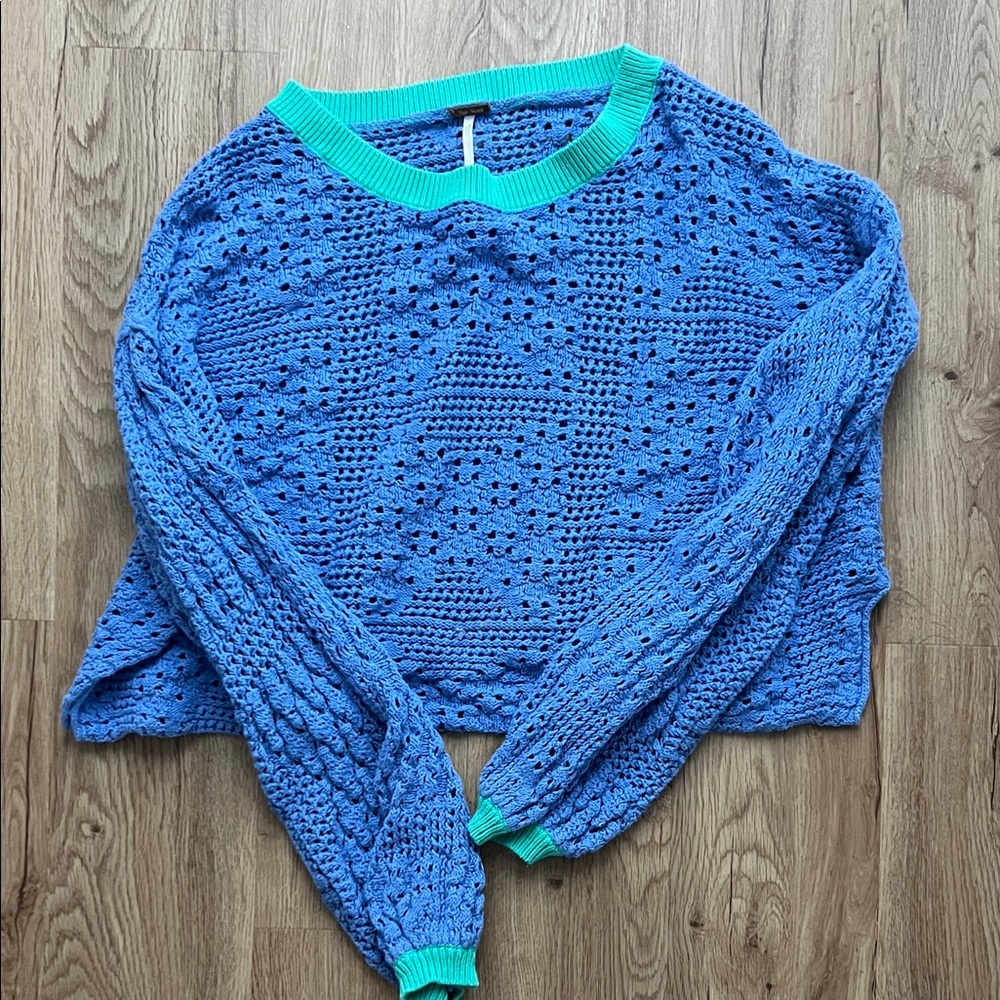 Free People Teal and Blue Knit Sweater